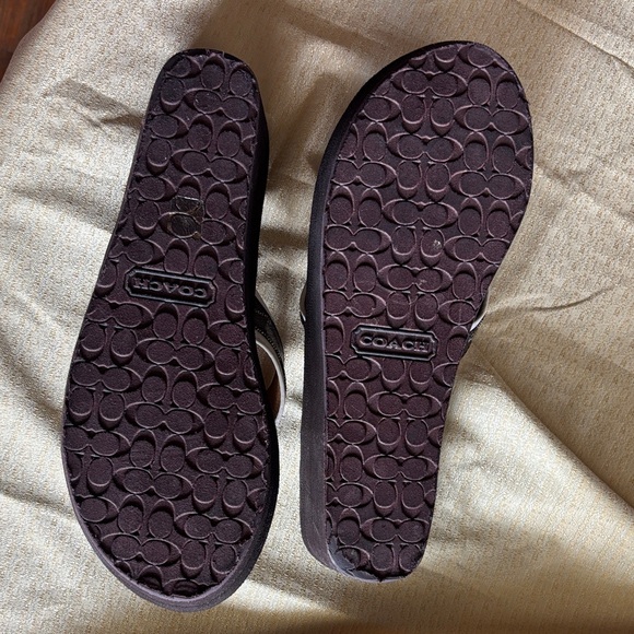 Coach Black Footbed White-Trim Logo Strap Thong Sandals - Picture 8 of 16